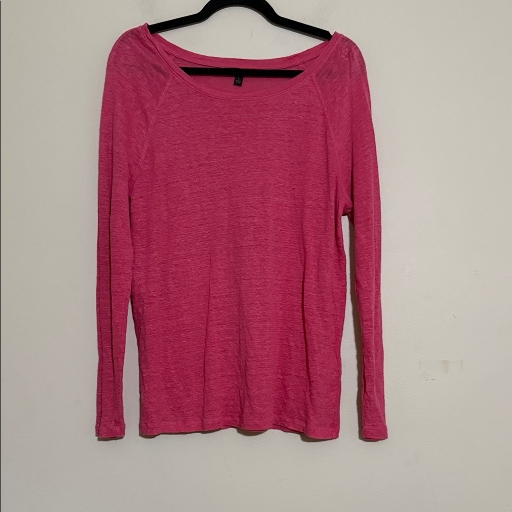 Banana Republic Fuchsia Long Sleeve Top blouse women L linen casual vacation